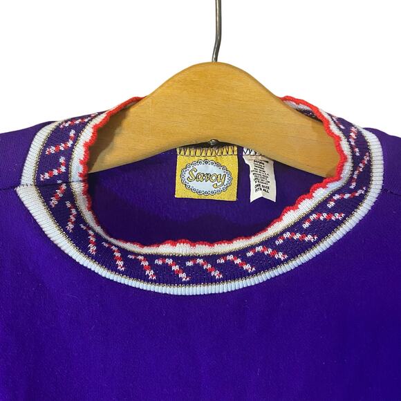 Vintage Savoy Christmas Sweater Dress Purple Holiday Tunic One Size USA - Picture 4 of 6